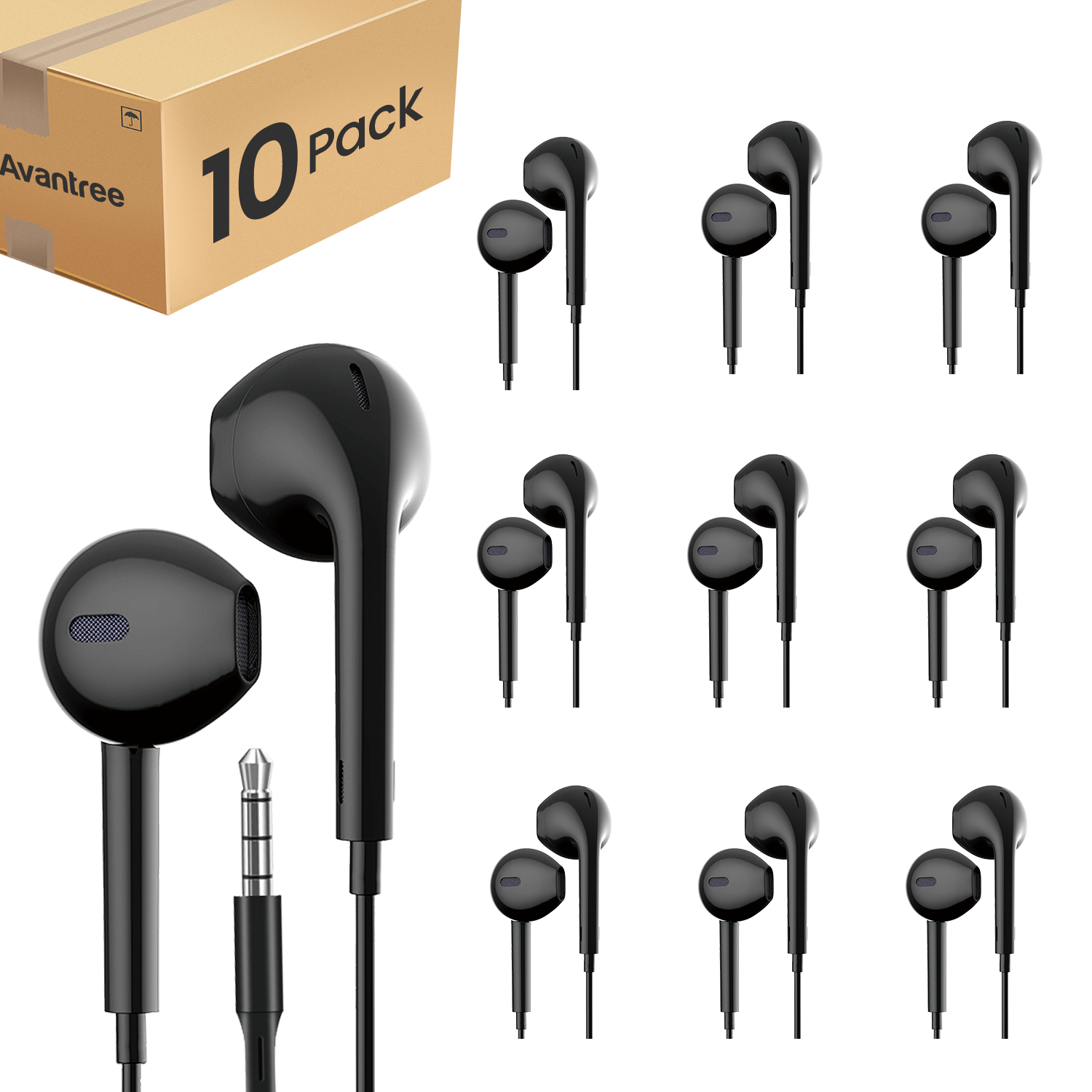 10-Pack Wired earbuds for Auraclip receivers.