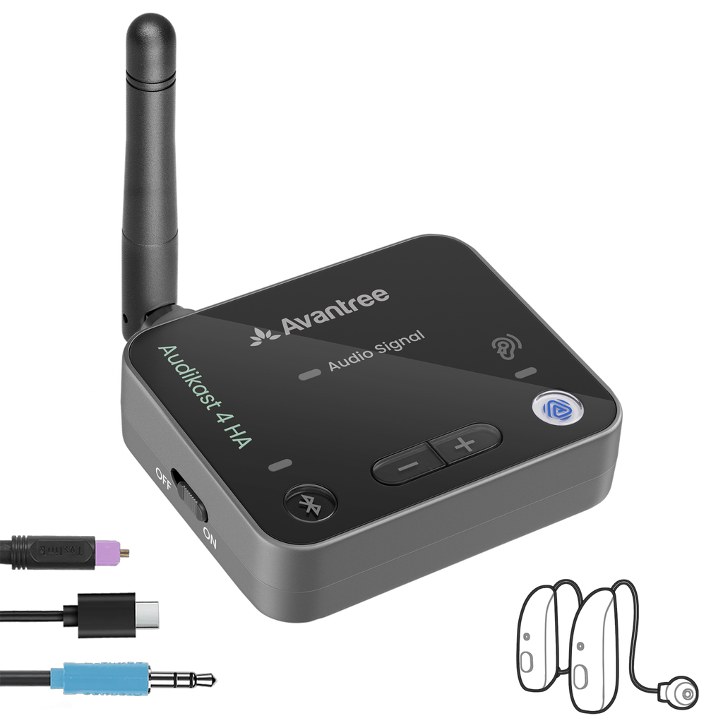 Audikast 4HA Bluetooth & Auracast TV Transmitter. Optimized for Hearing Aids