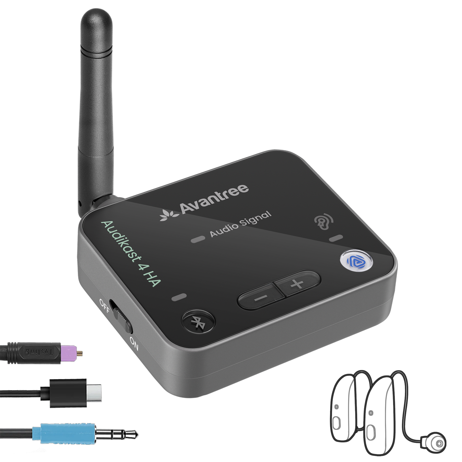 Audikast 4HA Bluetooth & Auracast TV Transmitter. Optimized for Hearing Aids